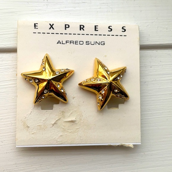 Vintage Alfred Sung gold star clip-on earrings - Picture 1 of 7